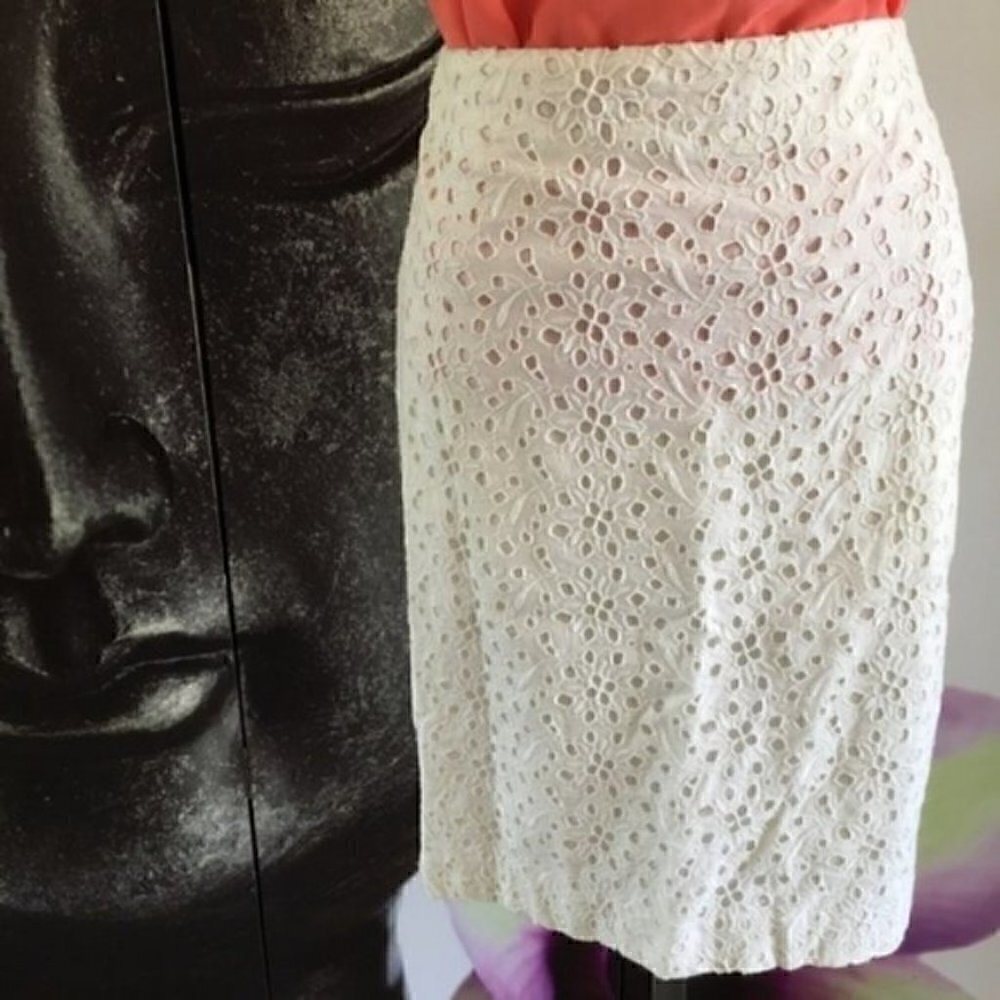 Talbots Skirt 8P Eyelet Lace Pencil White Spring Summer Vacation Party Brunch